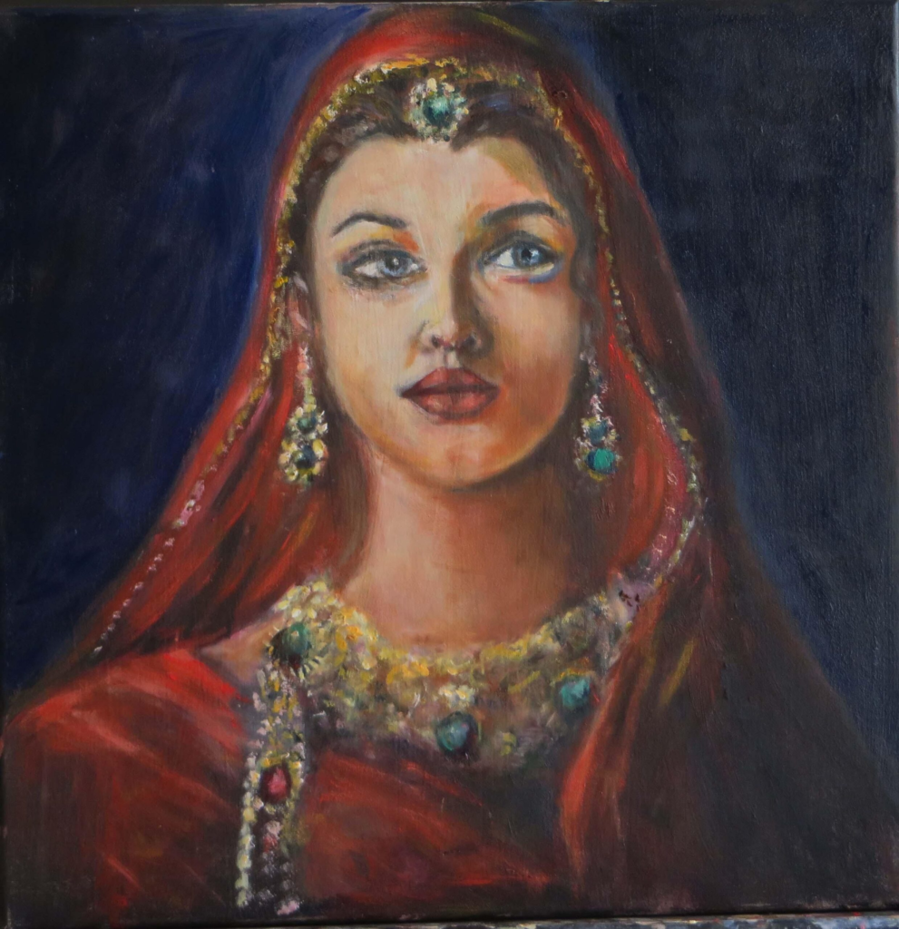 A stunning portrait titled ‘Asher,’ showing a young girl in bridal garb looking into the distance.