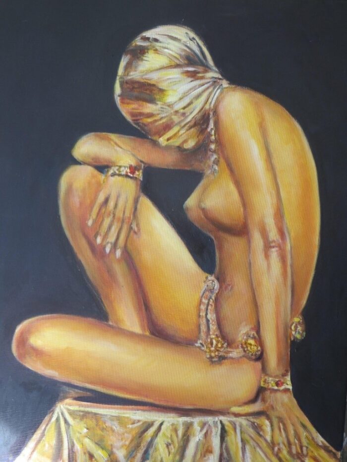 A portrait of a woman titled ‘Golden Girl,’ which depicts the female form beautifully.