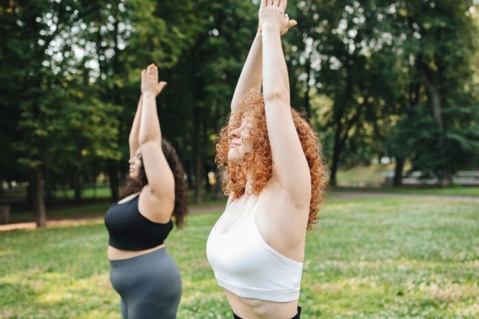 Two woman exercising outdoors
